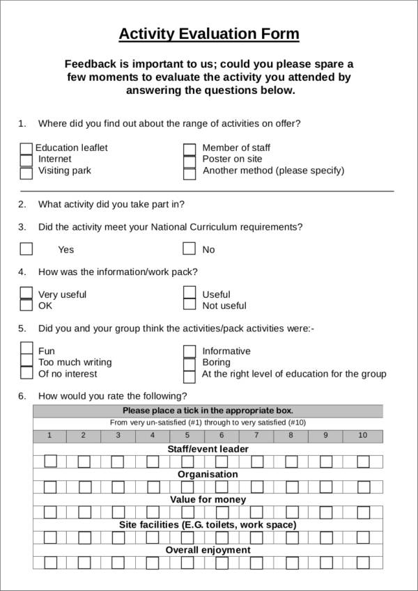 FREE 16+ Activity Evaluation Form Samples & Templates in PDF