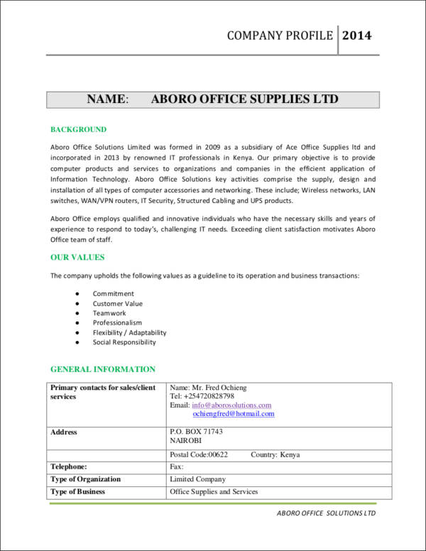 company profile sample for office supplies business