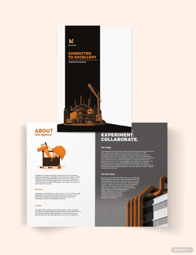 construction company profile bi fold brochure template