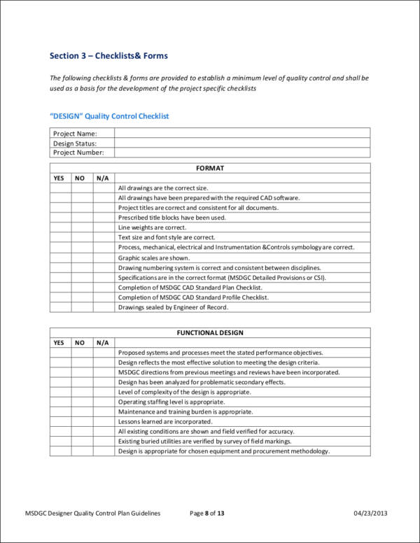 designer quality control checklist template