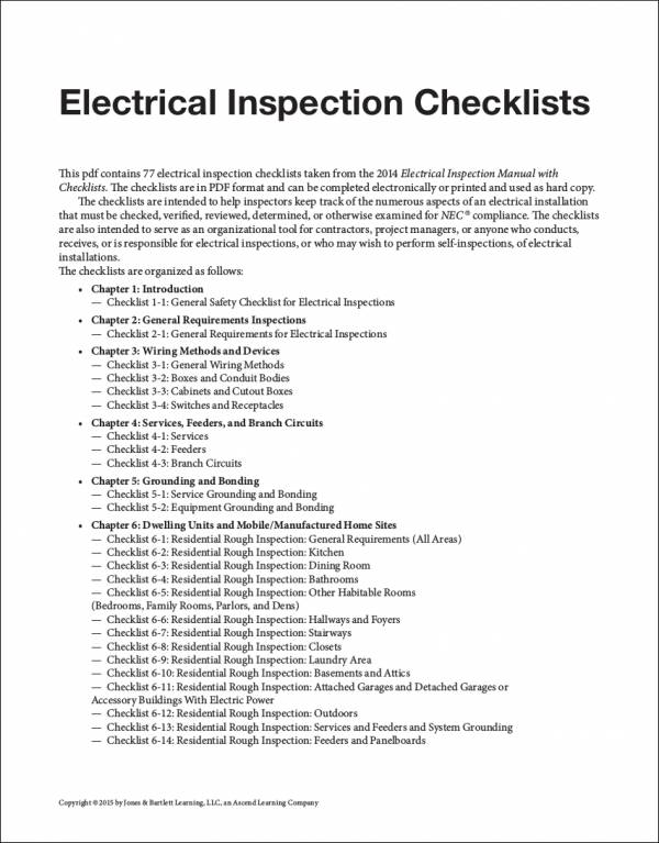 electrical inspection checklists