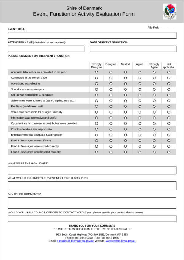 event function or activity evaluation form