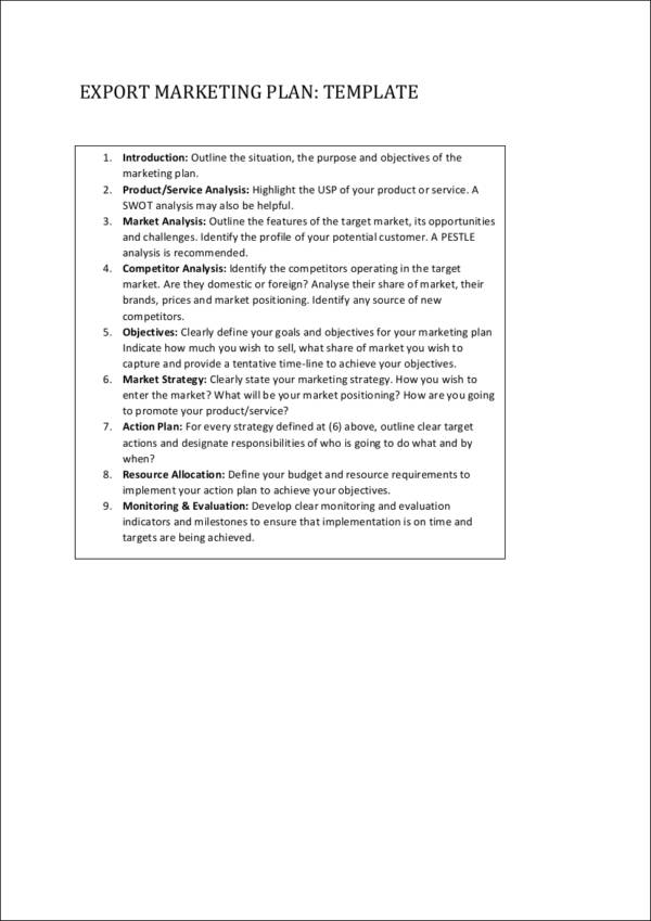 export marketing plan template