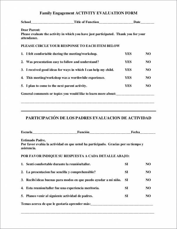 family engagement activity evaluation form