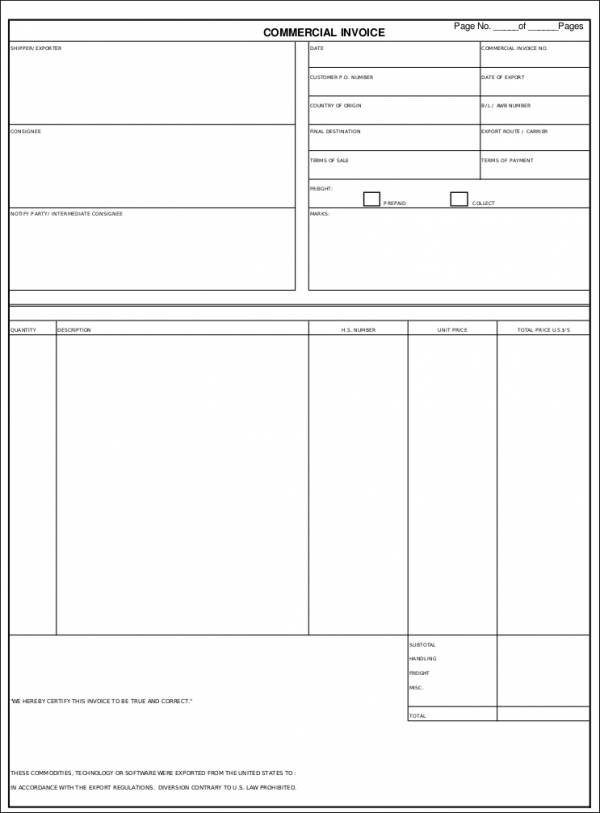 fillable commercial sales invoice template