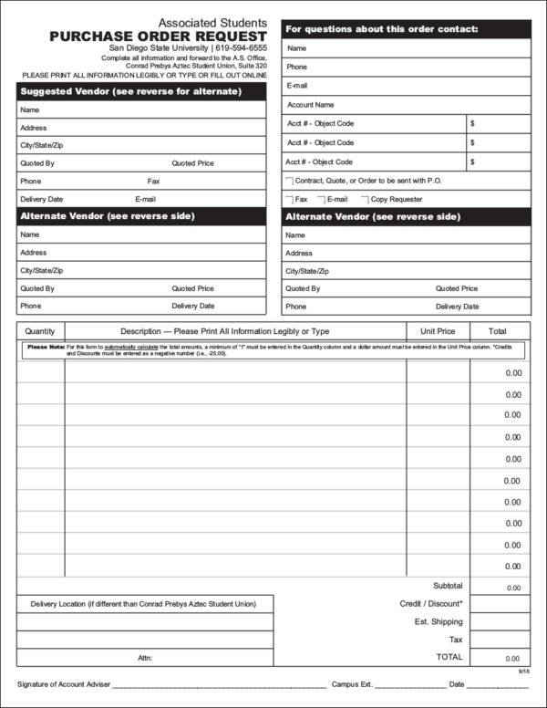 fillable purchase order request template