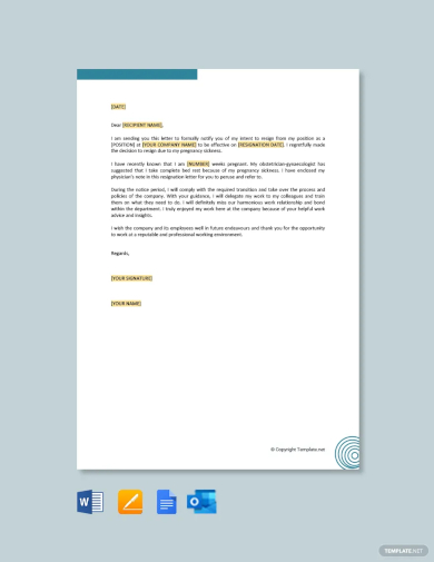 free resignation letter due to pregnancy sickness template