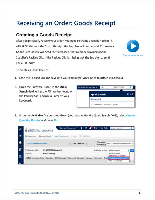 goods order receipt