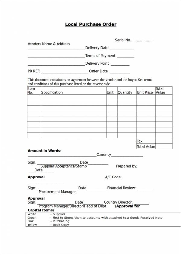 local purchase order form template