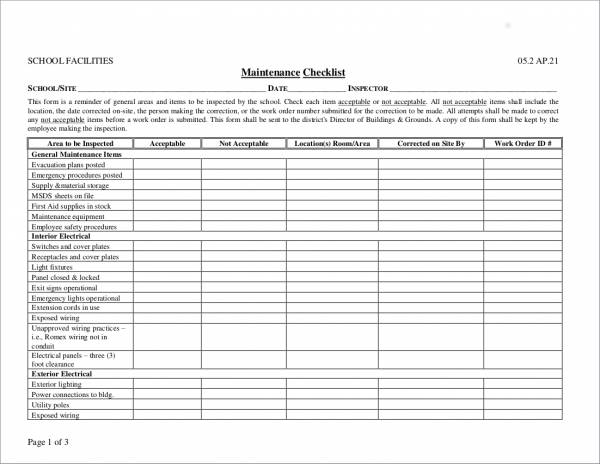 FREE 25 Maintenance Checklist Samples Templates In MS Word PDF 