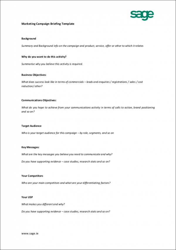 marketing campaign briefing template