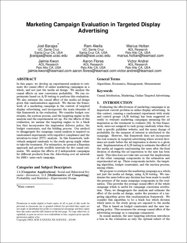 marketing campaign evaluation in targeted display advertising