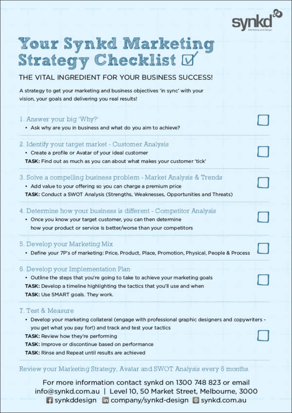 marketing strategy checklist in pdf