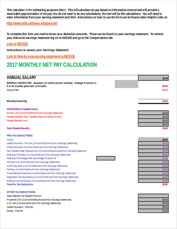monthly net paycheck calculator