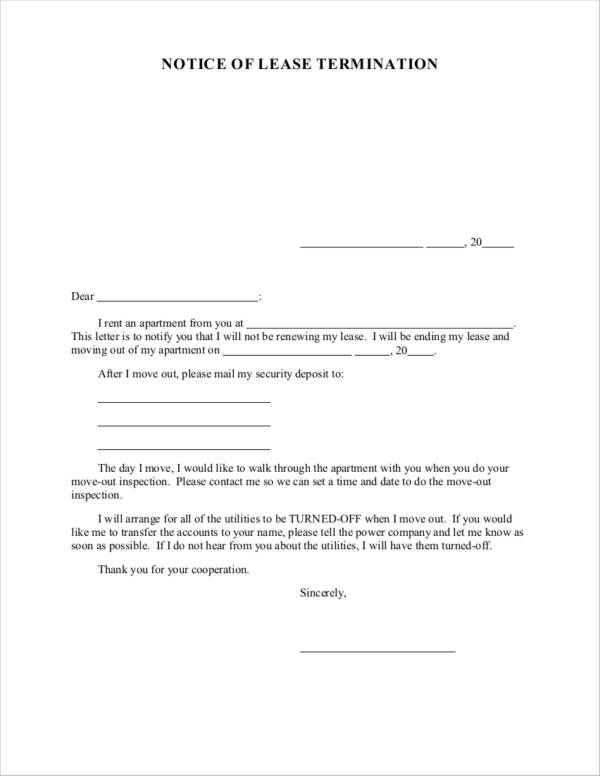 notice of rental lease termination letter