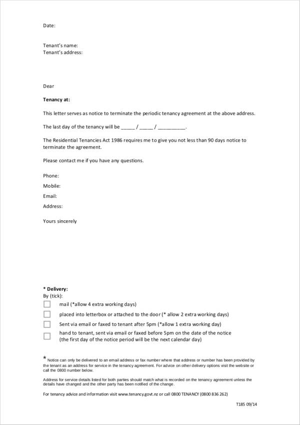 notice to terminate periodic tenancy landlord to tenant handwritten template