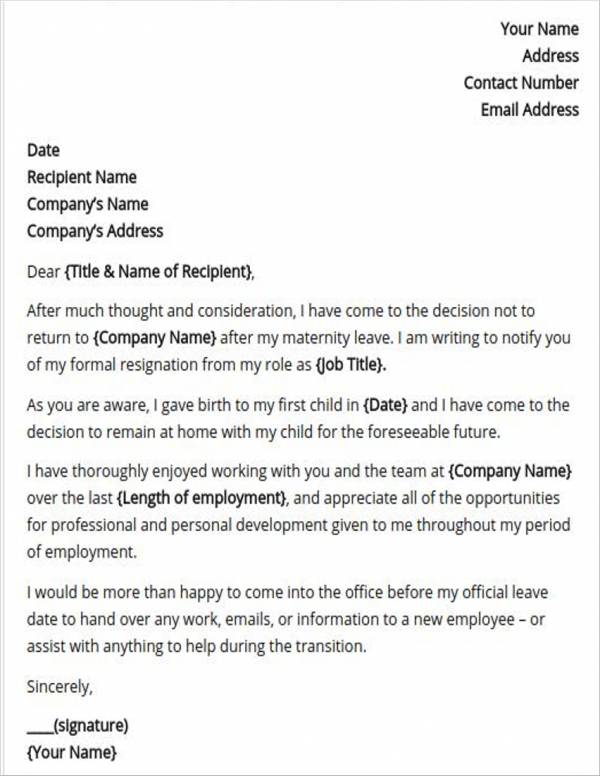 Brilliant Info About Resignation Letter After Maternity Leave Sample Cv 