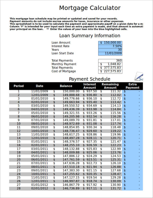 mortgage payment calculator usa