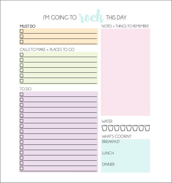 printable daily organizer planner template