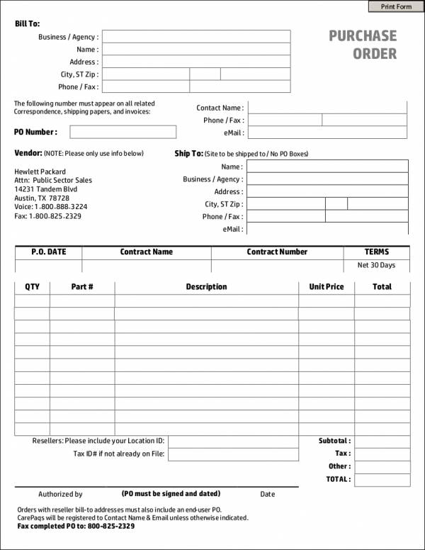 Printable Purchase Order - Order Form Template Purchase Order Templates Ord...