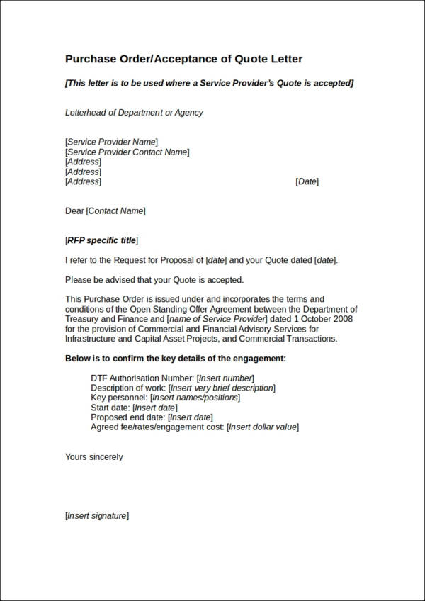 cover letter for purchase order