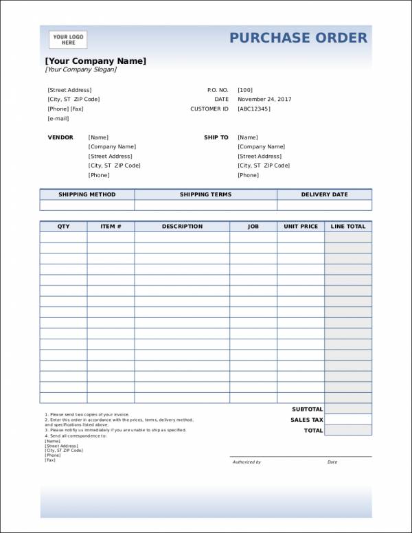 microsoft office purchase order templates