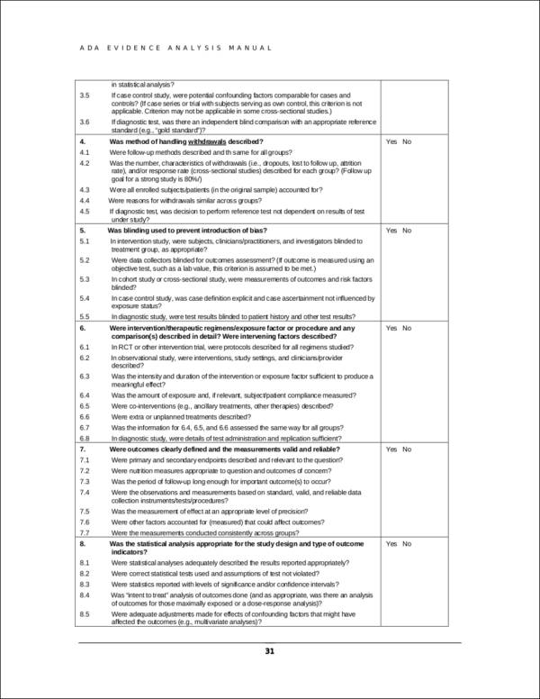 quality criteria checklist template for primary research