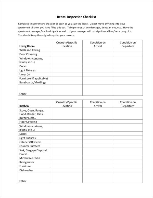 rental inspection checklist sample