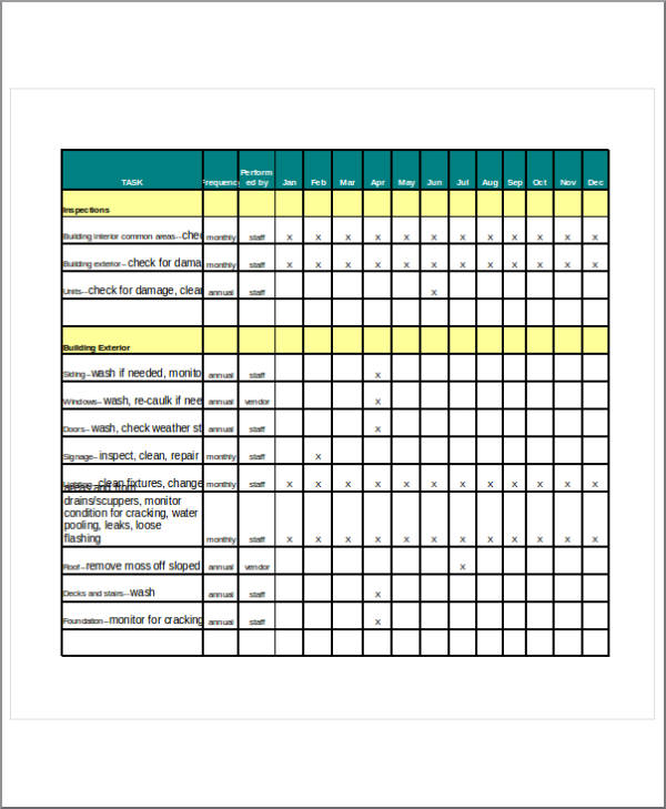 routine maintenance schedule and checklist excel format template download