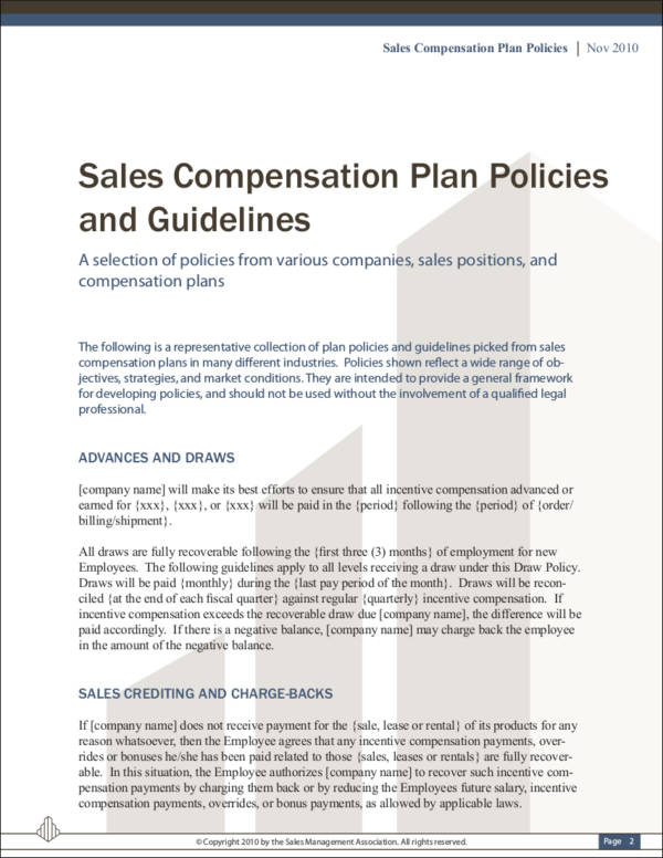 sales compensation plan policies sample