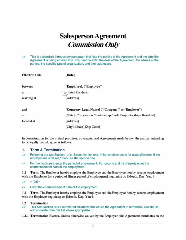 salesperson commission only agreement