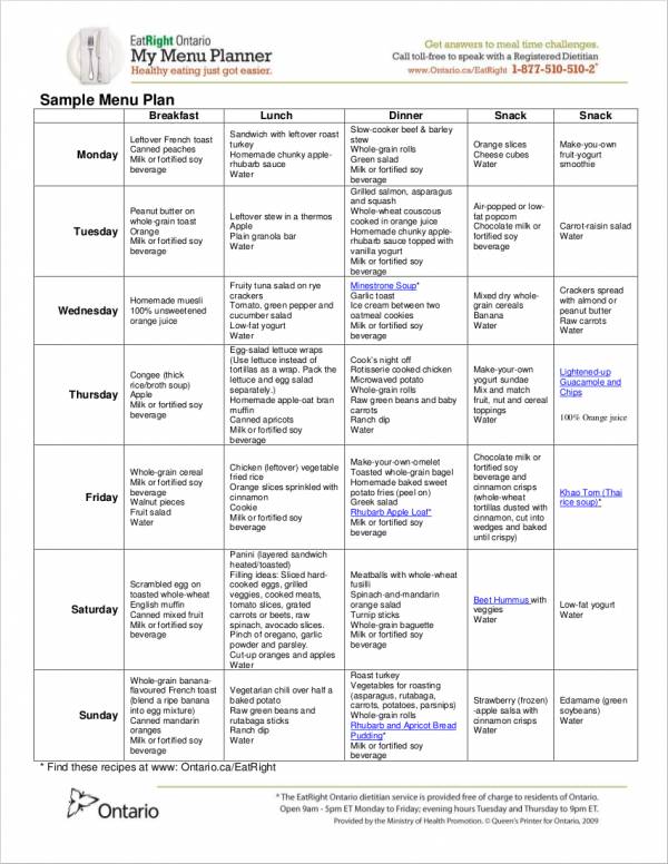 online meal planner template