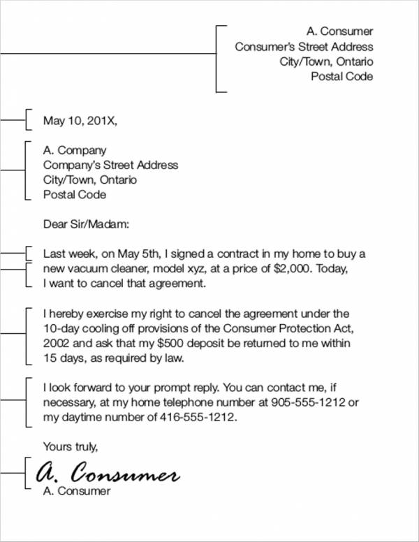 sample letter to cancel a contract 