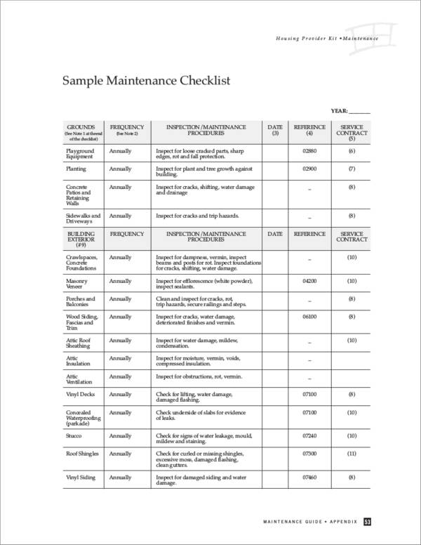 samplemaintenancechecklist