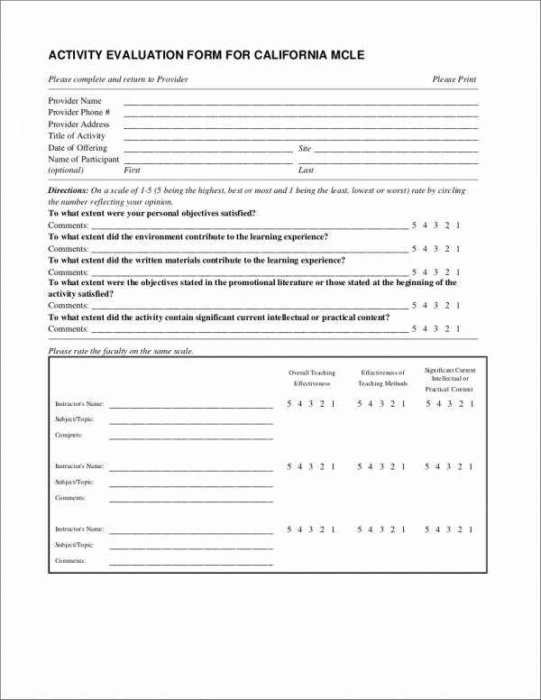 state activity evaluation form