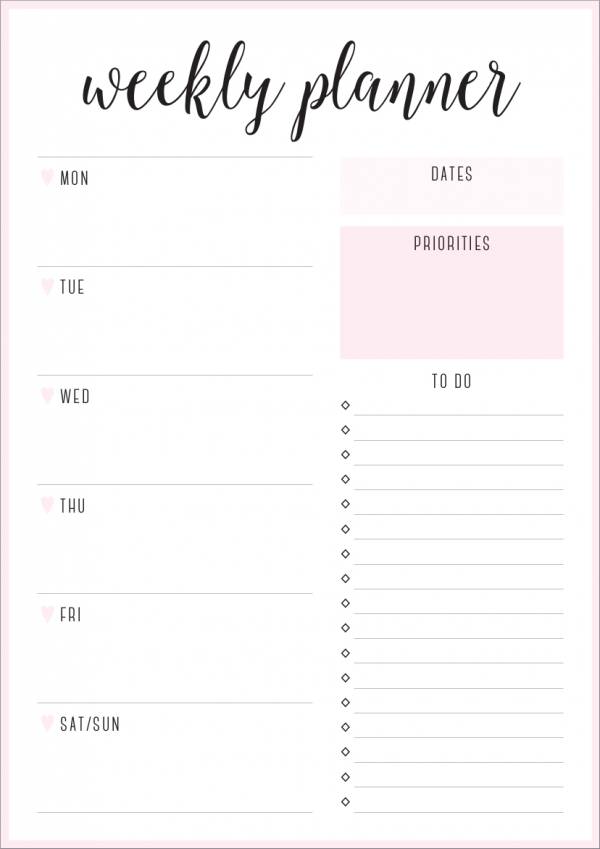 FREE 18 Weekly Planner Samples Templates In Excel PDF