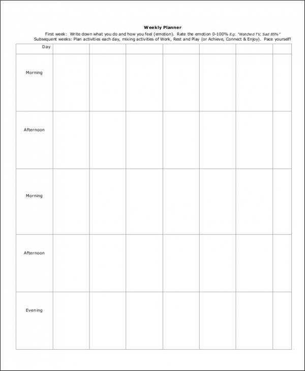 weekly day planner template