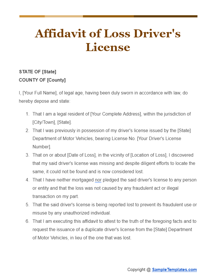 affidavit of loss drivers license