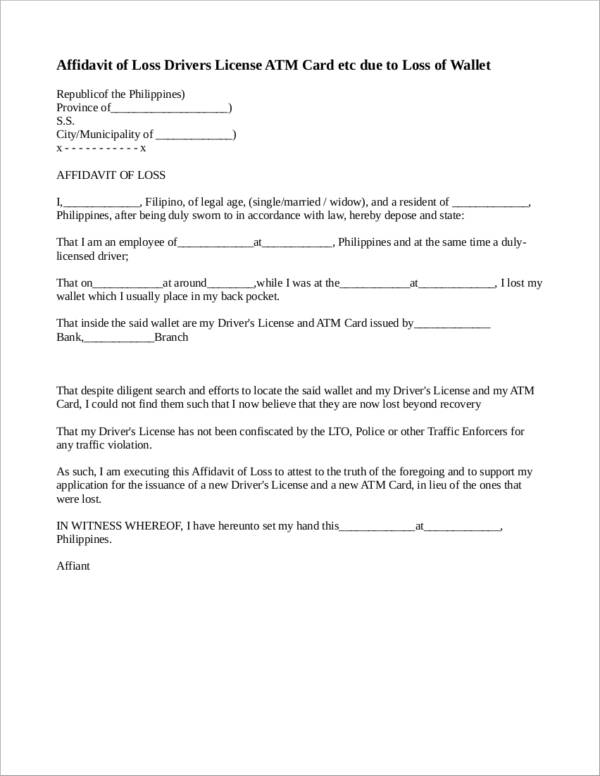 FREE 15 Affidavit Of Loss Samples Templates In PDF