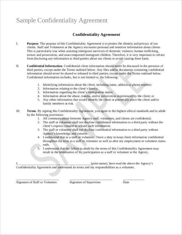 agency sample confidentiality agreement