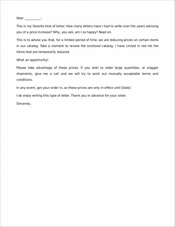 announcement of price decrease letter template