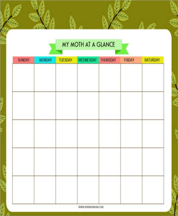 colorful monthly planner template