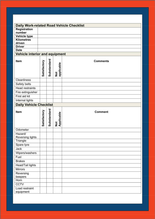 daily work vehicle checklist template
