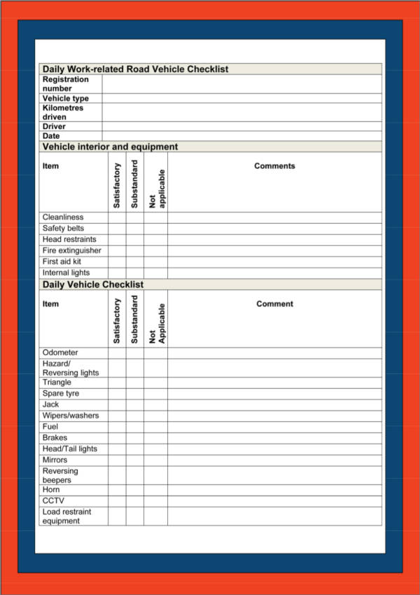 FREE 21 Vehicle Checklist Samples Templates In PDF MS Word 