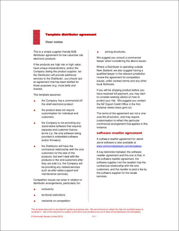 distribution agreement template in pdf