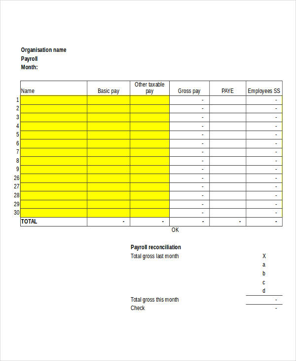 Payroll Log Sheet Template