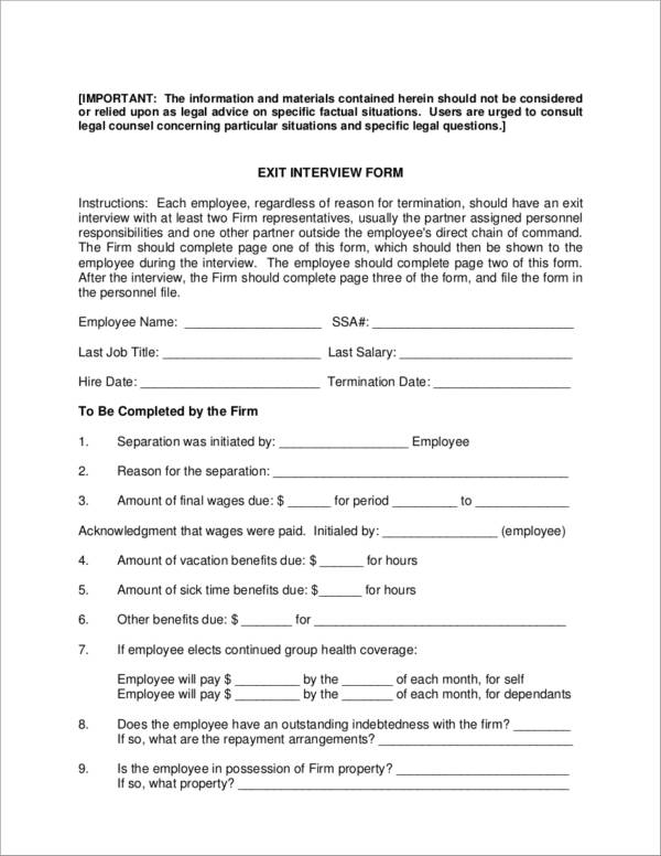 employee exit interview form