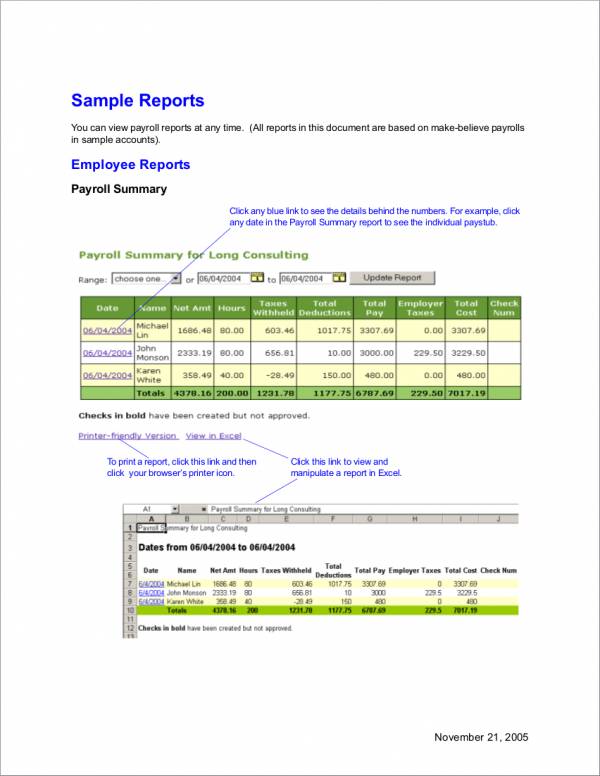 Sample Payroll Report Template