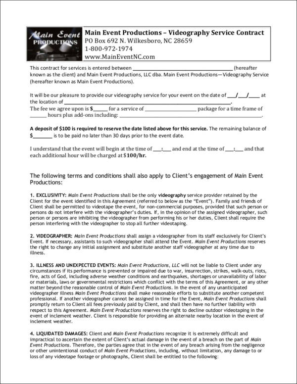photography and videography contract templates
