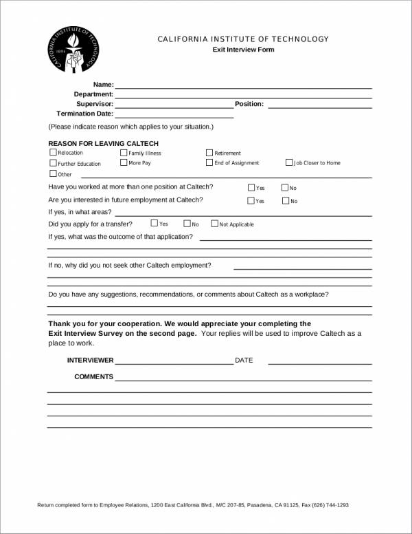 exit interview form with survey